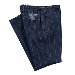 Polo Ralph Lauren Womens Pants Chino Blue Striped Denim Straight Flat Front 4